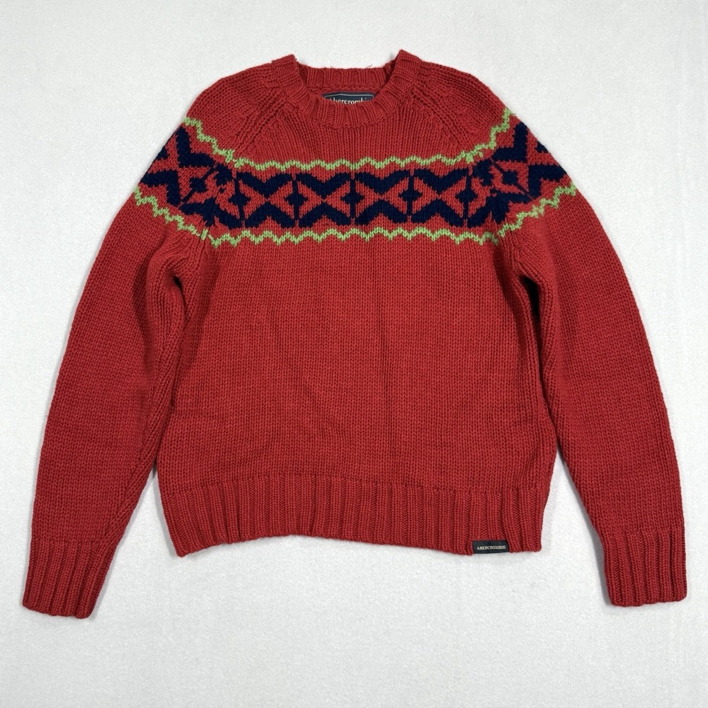 Vintage Abercrombie and‎ Fitch Sweater Mens Large Fair Isle Lambswool Chunky 90s